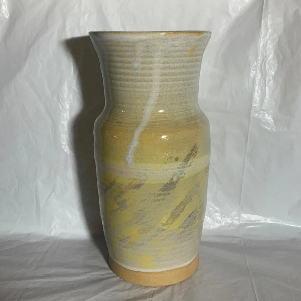 Jonathan Griffith Signed Terracotta Vase with‎ Hues of Yellow and Grey